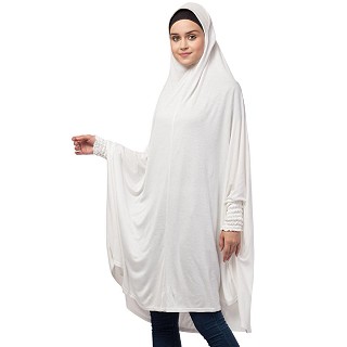 Stretchable ruffle sleeves prayer Hijab- White